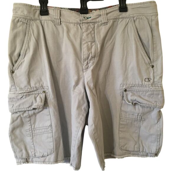 Ocean Pacific Size 40, 100% Cotton Gray Raw Edge Cargo Shorts - Picture 1 of 9